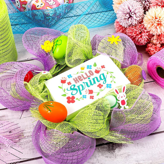 Spring Ribbon - 10” Mesh Metallic Spring Ribbon for Wreaths, Decor, and Crafts 10” x 30ft