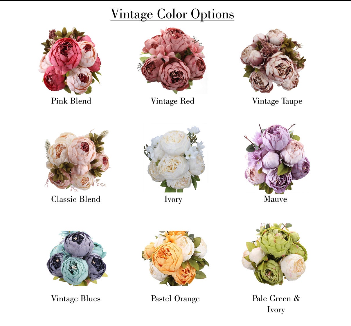Vintage Peonies -  Artificial Peony Flowers - Peony Bouquet Flowers - Silk Peony Flowers - Floral Stems - Artificial Peonies