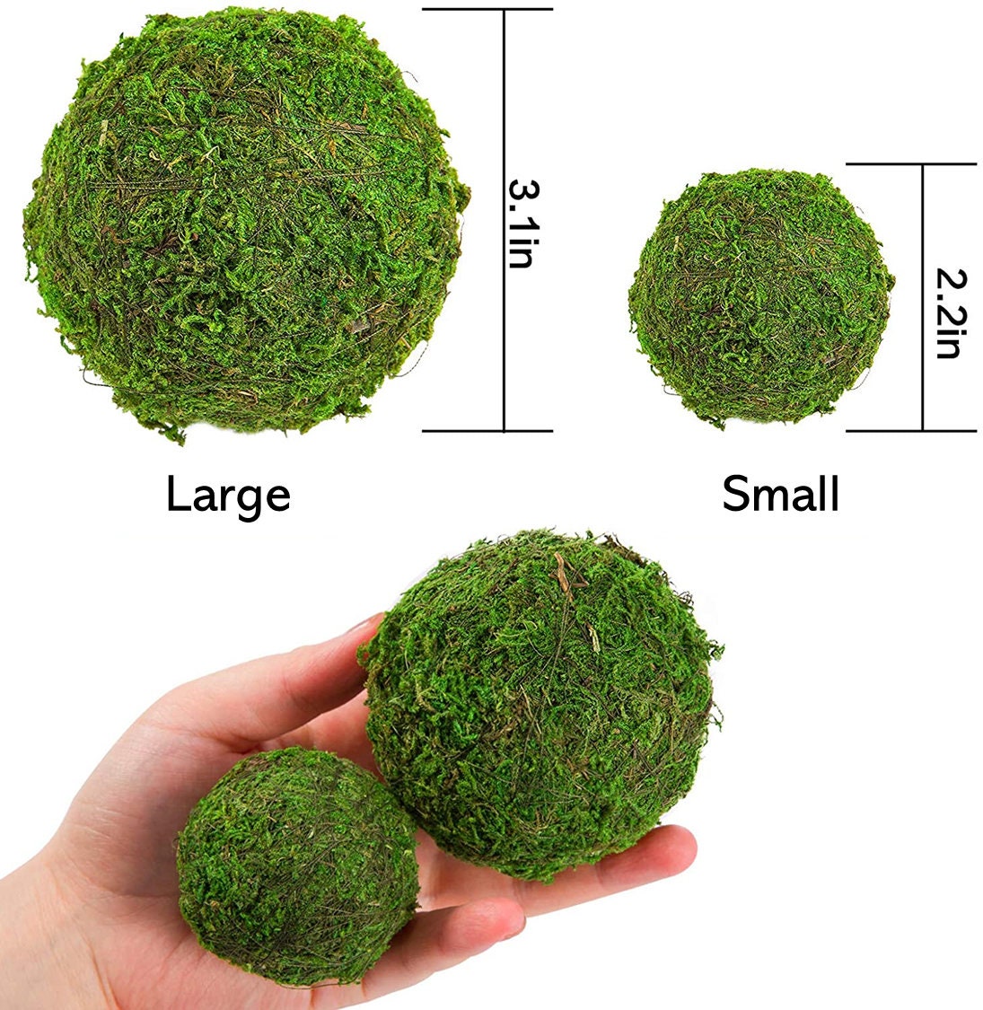Moss Balls for terrariums, biospheres, home decor - Kokedama - 100% Natural dried preserved moss ball