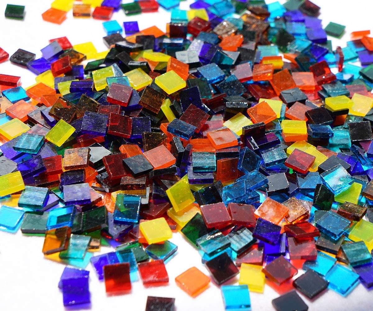 Mosiac Tiles - Stained Glass Tiles - Colorful Transparent Glass Tiles for Candles, Photo Frames, Stepping Stones, Tiling, and Crafts