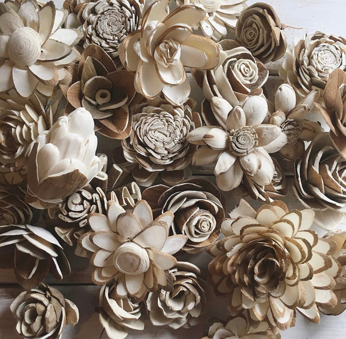 Wood flowers - Sola Wood Roses- artificial flower forms 10ct