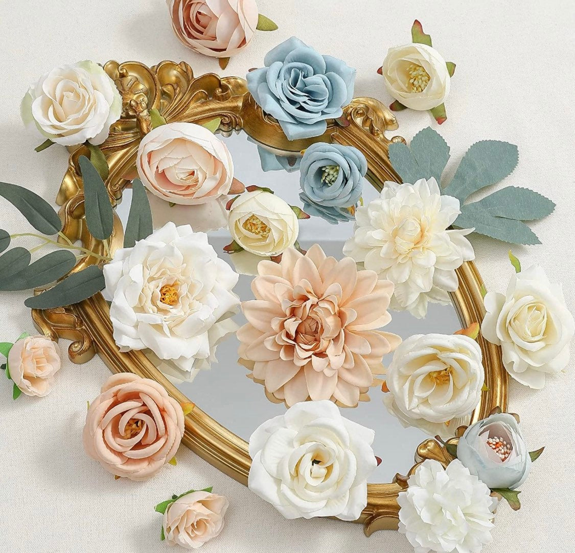 Silk Flowers - Bridal Bouquet Flowers - Great for Wedding Bouquet Decor Centerpieces Bridal Shower Party Decoration
